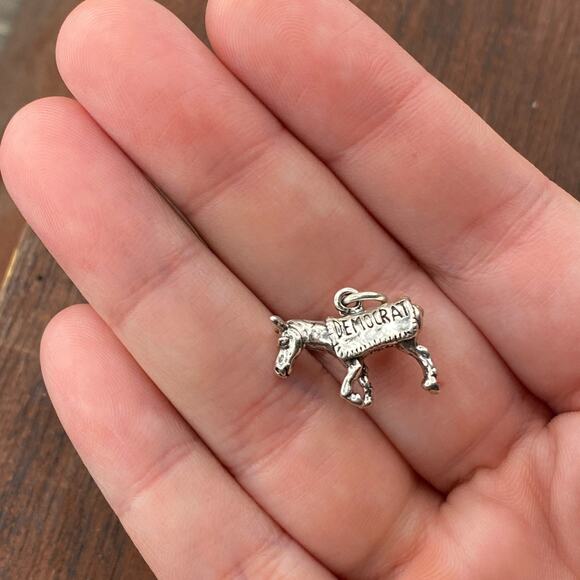 Vintage 925 Sterling Silver "Democrat" Donkey Political Party Pendant Charm - Picture 2 of 5
